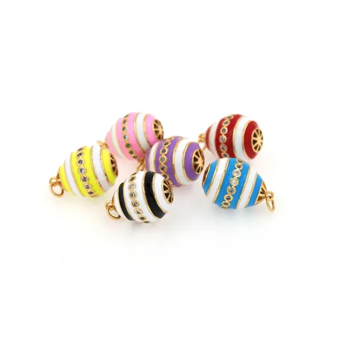 18K Gold Plated Copper Zirconia Enamel Drum Shaped Vase Egg Pendant For DIY Jewelry Necklace Making Women Jewelry Accessory