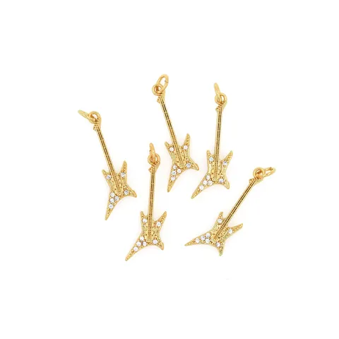 18K Gold Plated Copper Micro Inlaid Zirconia Electric Guitar Pendant For DIY Necklace Bracelet Hip Hop Jewelry Making