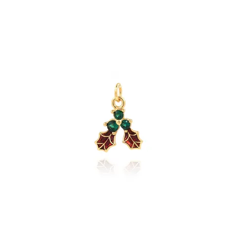 Kerst Hulstblad Hanger Alleen (Zonder Ketting) 18K Verguld Koper Zirkonia Emaille DIY Sieraden Maken Accessoire