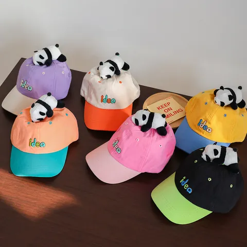 Kinder Baseballkappe Mit Farbbloch-Design Und Gefülltem Panda-Spielzeug Baumwolle Stickerei Sonnenhut Atmungsaktive Kopfbedeckung