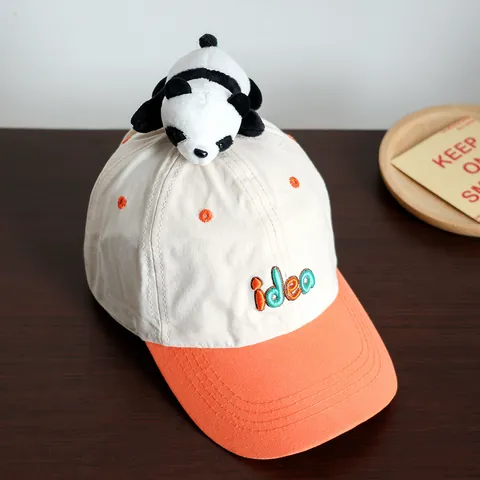 Kinder Baseballkappe Mit Farbbloch-Design Und Gefülltem Panda-Spielzeug Baumwolle Stickerei Sonnenhut Atmungsaktive Kopfbedeckung