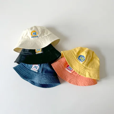 Cappello a Secchiello in Cotone Retro Giapponese per Bambini Protezione Solare Traspirante Cappello da Spiaggia con Stampa Lettere