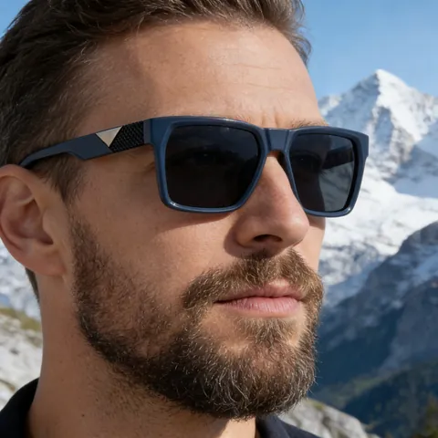 Square Polarized Sunglasses Men Matte Frame UV400 Protection Fishing Driving Outdoor Fashion Eyewear With Metal Triangle Decor