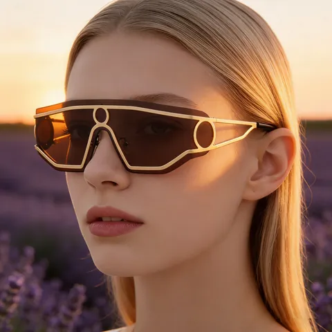 Futuristic One Piece Lens Sunglasses For Men Large Frame Stainless Steel Metal Punk Fashion UV400 Shield Eyewear