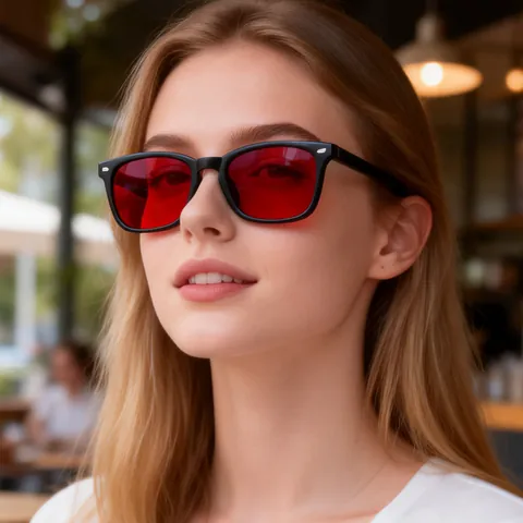 Gafas de Dormir con Bloqueo de Luz Azul Lente Roja Gafas de Sol Cuadradas para Hombre Mujer Marco PC UV400 Moda Regalo