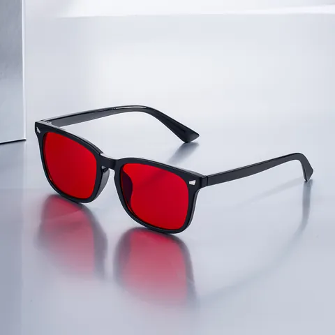 Gafas de Dormir con Bloqueo de Luz Azul Lente Roja Gafas de Sol Cuadradas para Hombre Mujer Marco PC UV400 Moda Regalo