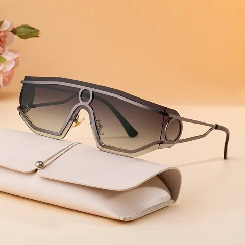 Futuristic One Piece Lens Sunglasses For Men Large Frame Stainless Steel Metal Punk Fashion UV400 Shield Eyewear