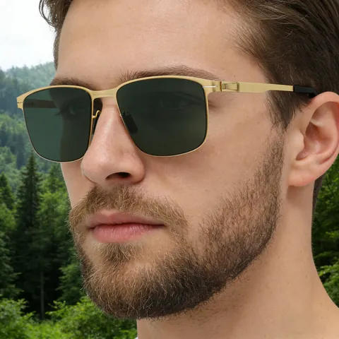 Lunettes de Soleil Carrées Polarisées pour Hommes Avec Protection UV400 Branches Métalliques Monture TR90 pour Conduite Extérieur Voyage