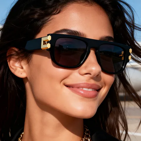 Women Fashion Oversized Square Photochromic Sunglasses UV400 Protection Retro Metal Decoration Outdoor Daily Eyewear