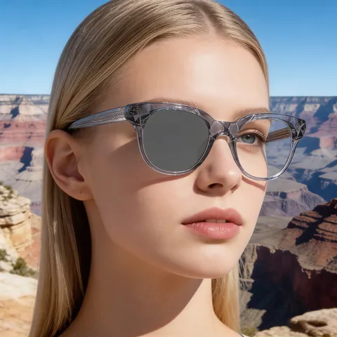Trendige Geometrisch Facettierte Photochrome Sonnenbrille Für Damen UV400 Schutz Mode Quadratische Sonnenbrille Outdoor Brille