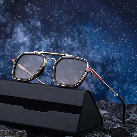 Vintage Square Double Bridge Sunglasses For Men Women Metal Plastic Frame UV400 Sun Protection Fashion Outdoor Eyewear
