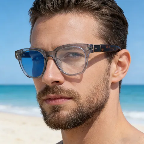 European Fashion Square Photochromic Sunglasses For Men Women UV400 Protection PC Metal Frame Intelligent Gradient Eyewear