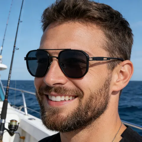 Occhiali da Sole Polarizzati Quadrati alla Moda per Uomo Montatura in Lega di Zinco Doppio Ponte Lenti TAC Protezione UV400 Guida all'Aperto