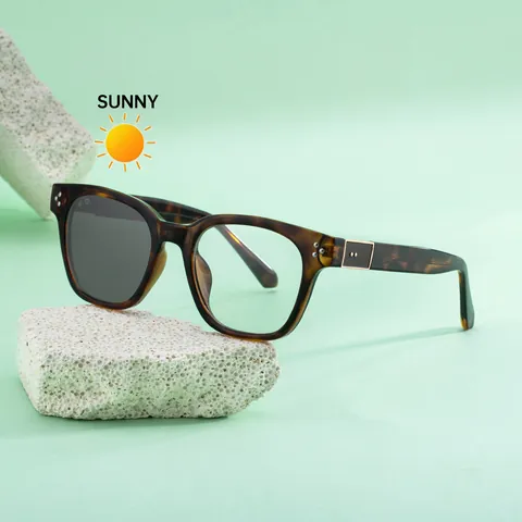 European Fashion Square Photochromic Sunglasses For Men Women UV400 Protection PC Metal Frame Intelligent Gradient Eyewear