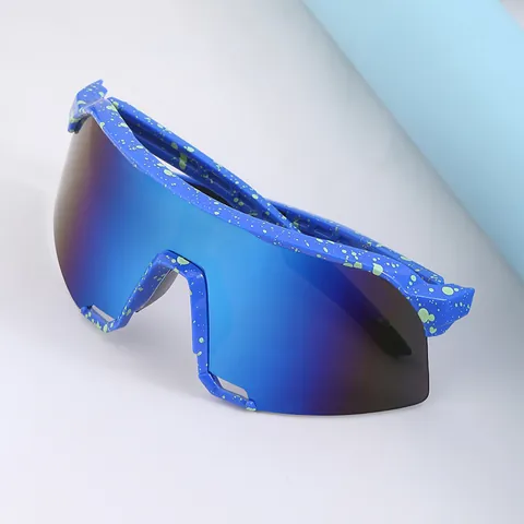 Sporty Wrap Around Cycling Sunglasses For Men Women UV400 Protection PC Mirrored Lens Ink Dot Pattern Outdoor Eyewear