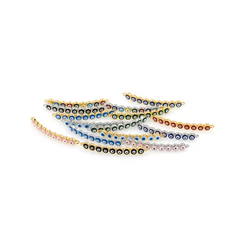 18K Gold Plated Copper Evil Eye Link Connector Turkish Eye Strip Zircon Enamel DIY Bracelet Necklace Jewelry Making Finding