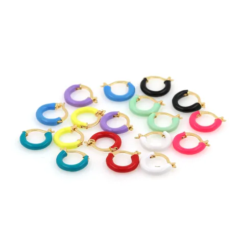 18K Gold Plated Copper Enamel Hoop Earrings For Women Minimalist Drip Oil Small Round Huggie Earrings Jewelry Gift