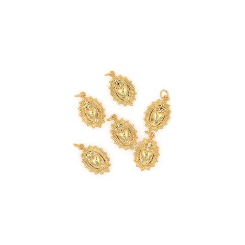 18K Gold Plated Copper Zirconia Sacred Heart Pendant Oval Sunburst Cross Heart Anchor DIY Necklace Jewelry Making Accessory