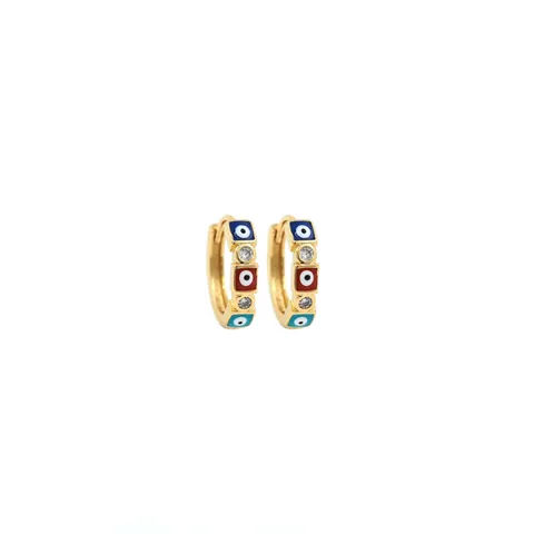 18K Gold Plated Copper Evil Eye Huggie Hoop Earrings With Zirconia Colorful Enamel Ethnic Protection Jewelry For Women