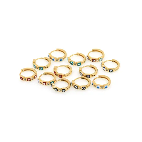 18K Gold Plated Copper Evil Eye Huggie Hoop Earrings With Zirconia Colorful Enamel Ethnic Protection Jewelry For Women