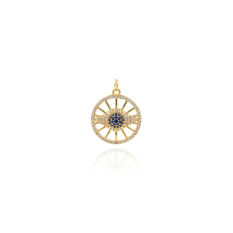 18K Vergoldet Kupfer Böser Blick Anhänger Rund Mikro-Eingelegt Zirkonia DIY Schmuckherstellung Zubehör Für Halskette Armband