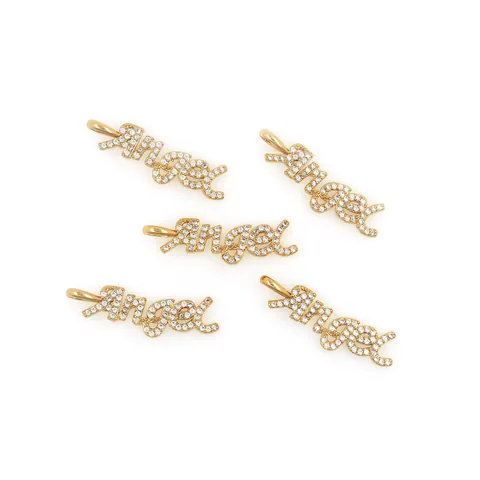 18K Vergoldeter Kupfer Micro-Pave Zirkonia Angel Buchstaben Anhänger Nur Ohne Kette Für Halskette Armband Schmuckherstellung DIY Zubehör Damen