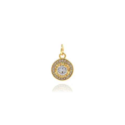 18K Vergoldeter Kupfer Mikro-Pave Zirkon Runder Scheiben-Anhänger Für DIY Schmuckherstellung Halskette Armband Zubehör