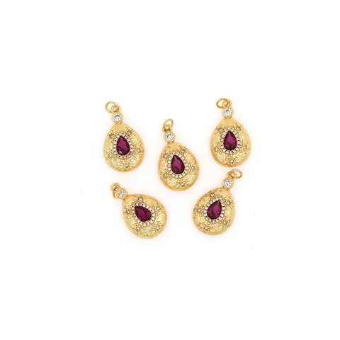 18K Gold Plated Copper Zirconia Water Drop Pendant Red Pear Shape Tear Drop Necklace Only For DIY Jewelry Making Accessories Women
