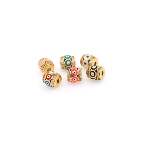 18K Vergoldetes Kupfer Böser Blick Abstandshalter Charm Perle Mit Mikro Zirkonia Emaille Für DIY Schmuckherstellung Armband Halskette Damen
