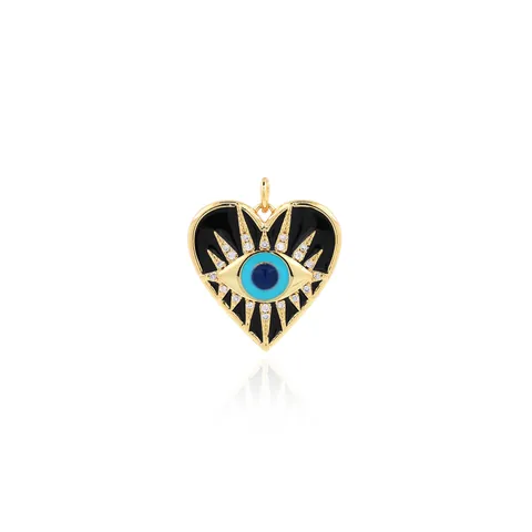 18K Vergoldeter Kupfer Zirkonia Herz Böser Blick Anhänger Für DIY Schmuckherstellung Halsketten Armbänder Zubehör