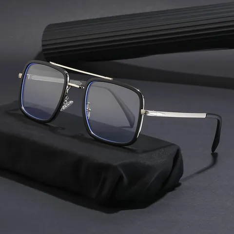 Vintage Square Double Bridge Sunglasses For Women Men Metal Frame Anti Blue Light UV400 Protection Fashion Outdoor Eyewear