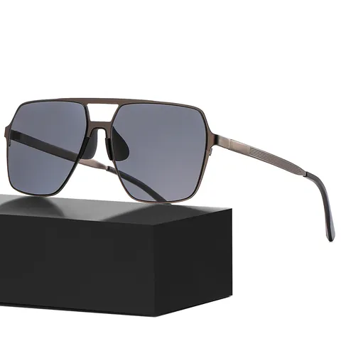 Gafas de Sol Polarizadas Vintage Para Hombre Lentes de Nailon Acero Inoxidable 301 Doble Puente Marco Cuadrado UV400 Conducir Pesca