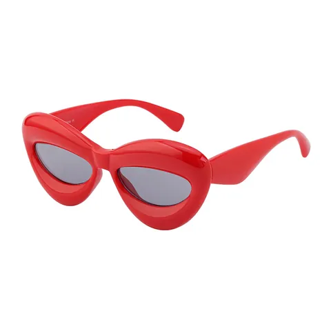 Women Fashion Inflated Thick Frame Sunglasses Trendy Oversized Cat Eye Sun Glasses Avant-Garde Lip Shaped Party Glasses