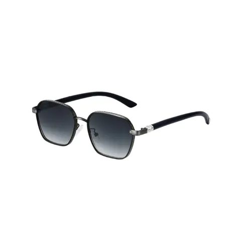 Trendy Square Metal Frame Sunglasses For Men Women Retro Wood Grain Texture Temple UV400 Outdoor Driving Fashion Eyewear
