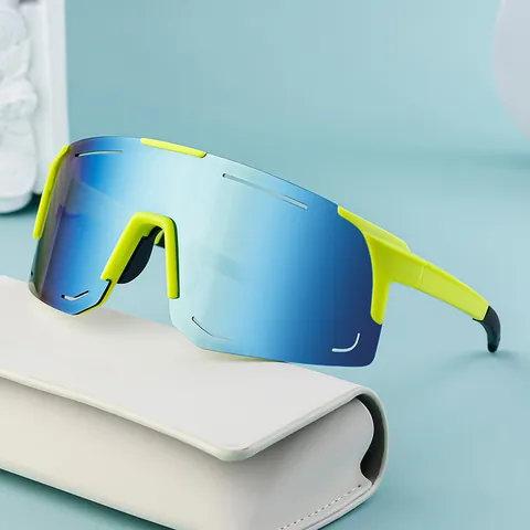 Occhiali da Sole Sportivi Ciclismo Unisex Pezzo Unico Senza Montatura Antivento UV400 Lenti PC Occhiali Outdoor Specchiati