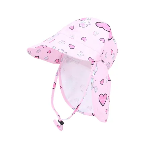 Baby Cartoon Animal Print Sun Hat With Neck Protection Flap Breathable Mesh Toddler Bucket Hat For Boys Girls UV Protection