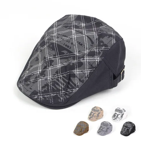 Coppola Vintage Trapuntata a Rombi per Donna Stampa Graffiti Regolabile in Misto Cotone Cappello Casual Street Parasole