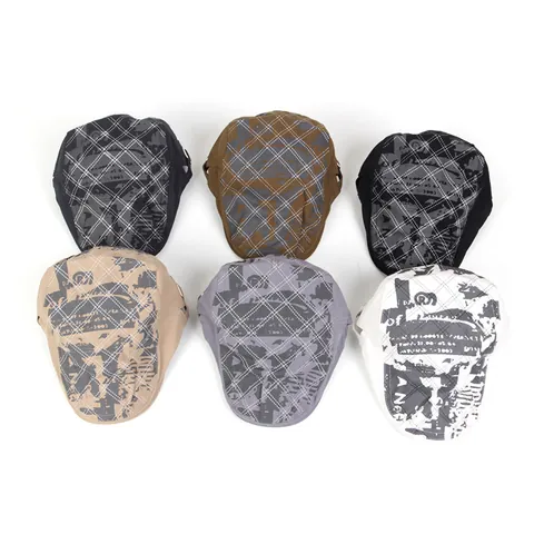 Coppola Vintage Trapuntata a Rombi per Donna Stampa Graffiti Regolabile in Misto Cotone Cappello Casual Street Parasole