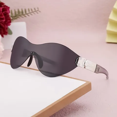 Trendige Einteilige Shield Sonnenbrille Für Herren Damen Übergroße PC Linse Legierung Scharnier UV400 Winddicht Reiten Sportbrille Outdoor Brille
