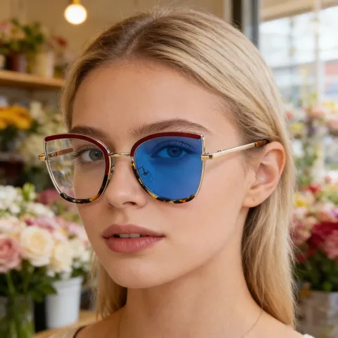 Occhiali da Sole da Donna alla Moda a Occhio di Gatto Fotocromatici Cambio Colore Protezione UV400 Montatura in Metallo PC