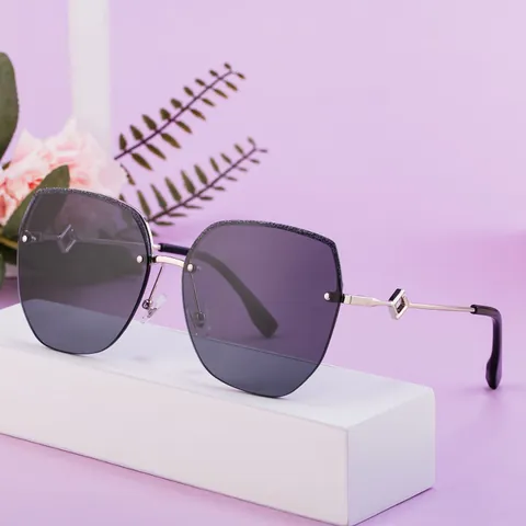 Fashion Square Oversized Sunglasses Women UV400 Protection Gradient Nylon Lens Half Frame Metal Glitter Luxury Eyewear
