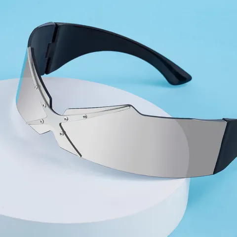 Gafas De Sol Escudo Sin Montura Lente PC Con Decoración De Metal Y2K Cyberpunk Futurista Para Hombres Mujeres UV400