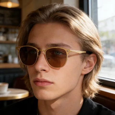 Lunettes de Soleil Sourcils pour Hommes Monture en Métal Verres PC Protection UV400 Carrées Avec Charnière à Ressort pour Conduite