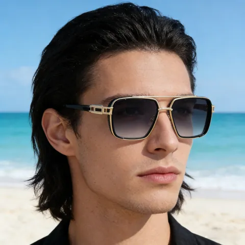 Gafas de Sol Cuadradas Punk Vintage para Hombre Montura de Metal Doble Puente Protección UV Estilo Industrial Retro