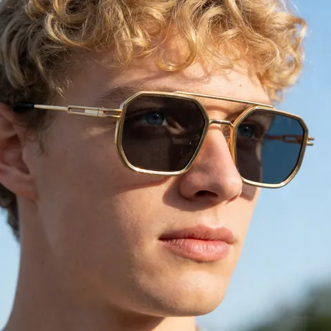 Vintage Square Metal Frame Sunglasses For Men UV400 Protection Double Bridge Geometric Pilot Eyewear Fashion Sun Glasses