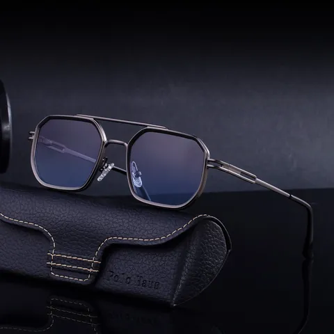 Vintage Square Metal Frame Sunglasses For Men UV400 Protection Double Bridge Geometric Pilot Eyewear Fashion Sun Glasses