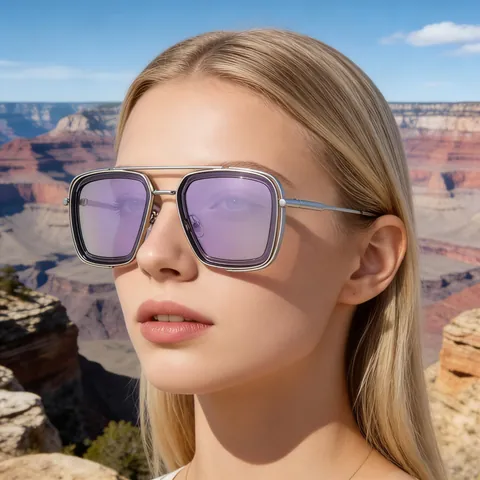 Vintage Quadratische Damen-Sonnenbrille Mit Metall-Doppelsteg PC-Gläser UV400 Luxus Retro Übergroße Fashion Sonnenschutz Brille