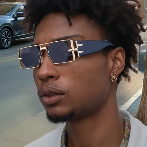 Herren Mode Quadratische Metallrahmen Sonnenbrille Geometrische Hohl Design UV400 Schutz Brillengläser Für Outdoor Reisen Party Trendy Brillen