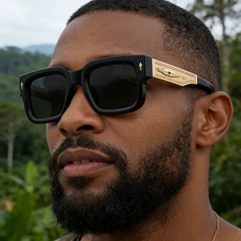 Lunettes de Soleil Carrées de Luxe Rétro avec Monture Épaisse et Branches en Métal Ornées Protection UV400 Lunettes de Mode Extérieur Homme Femme