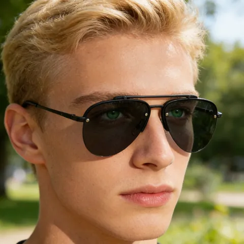 Occhiali da Sole Aviatore Classici da Uomo Doppio Ponte Semigiorno Montatura in Metallo Moda Guida All'aperto